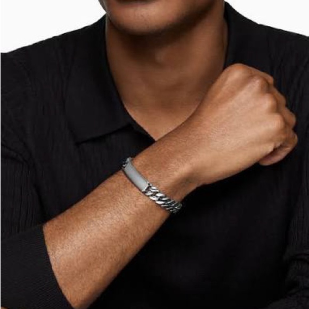 Silver Stainless Steel Curb Chain Bracelet - Men